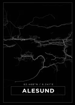 Kort - Alesund - Sort Plakat (21x29.7 cm (A4))