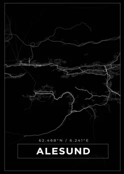 Kort - Alesund - Sort Plakat (21x29.7 cm (A4))