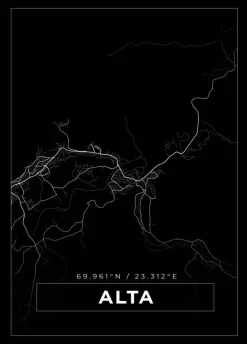 Kort - Alta - Sort Plakat (21x29.7 cm (A4))