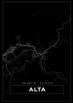 Kort - Alta - Sort Plakat (21x29.7 cm (A4))
