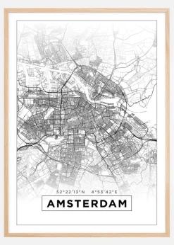 Kort - Amsterdam - Hvid Plakat (21x29.7 cm (A4))