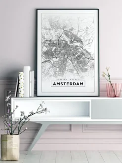 Kort - Amsterdam - Hvid Plakat (21x29.7 cm (A4))