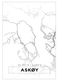 Kort - Askøy - Hvid Plakat (21x29.7 cm (A4))