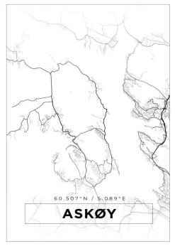 Kort - Askøy - Hvid Plakat (21x29.7 cm (A4))