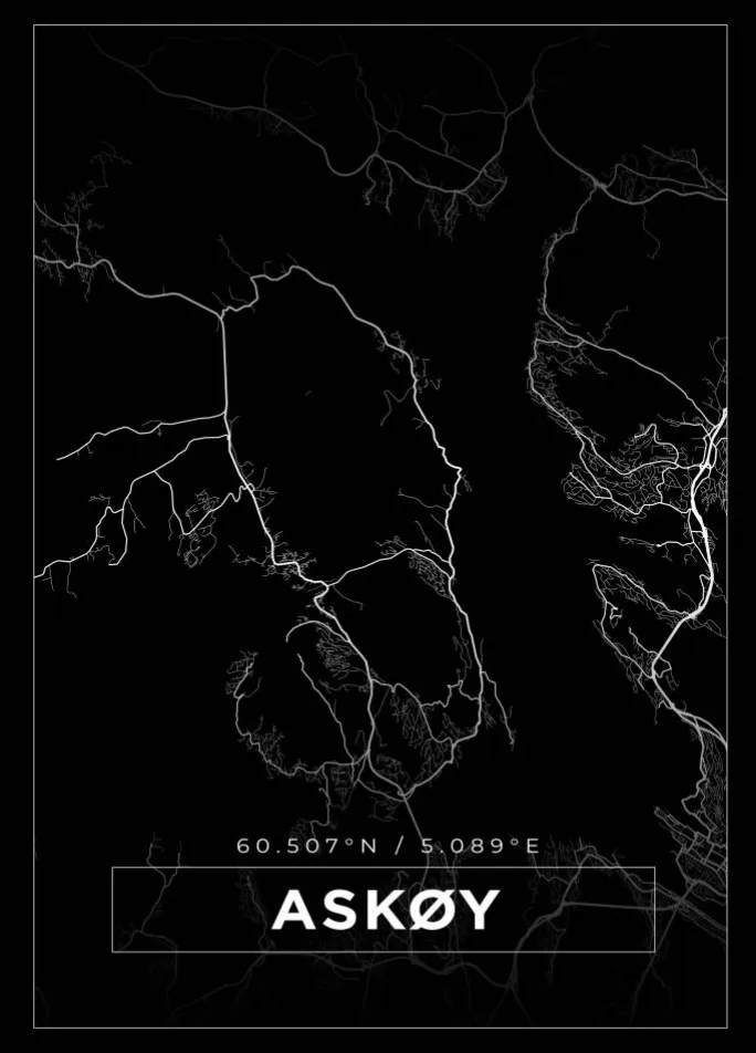 Kort - Askøy - Sort Plakat (21x29.7 cm (A4))