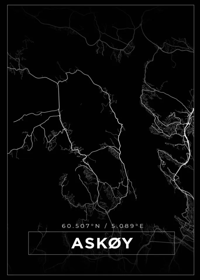 Kort - Askøy - Sort Plakat (21x29.7 cm (A4))