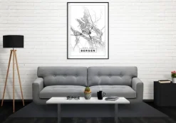 Kort - Bergen - Hvid Plakat (21x29.7 cm (A4))