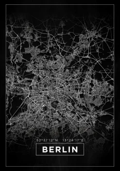 Kort - Berlin - Sort Plakat (21x29.7 cm (A4))