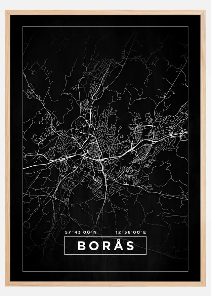 Kort - Borås - Sort Plakat (21x29.7 cm (A4))