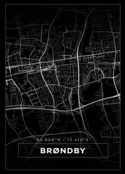 Kort - Brøndby - Sort Plakat (21x29.7 cm (A4))