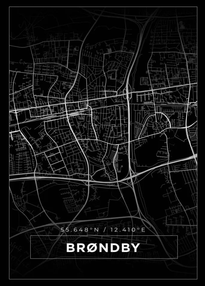 Kort - Brøndby - Sort Plakat (21x29.7 cm (A4))