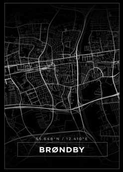 Kort - Brøndby - Sort Plakat (21x29.7 cm (A4))