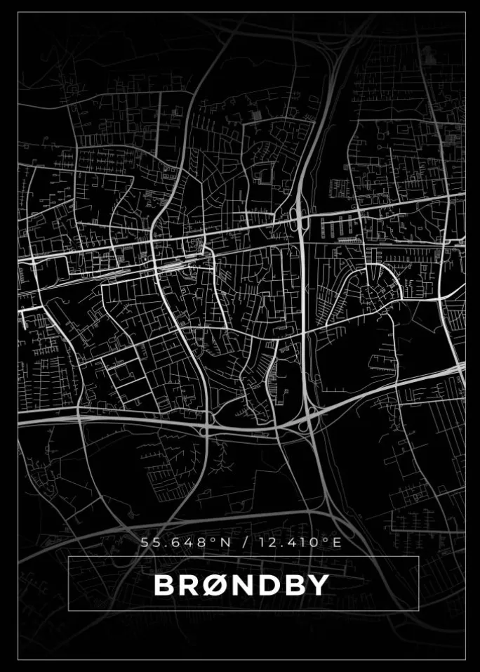 Kort - Brøndby - Sort Plakat (21x29.7 cm (A4))