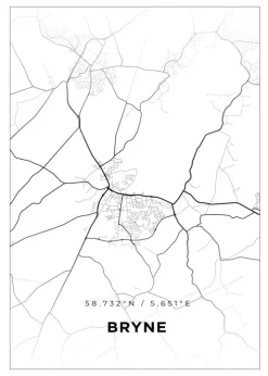 Kort - Bryne - Hvid Plakat (21x29.7 cm (A4))