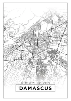 Kort - Damascus - Hvid Plakat (21x29.7 cm (A4))