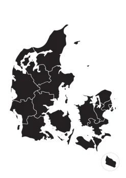 Kort - Danmark - Sort Plakat (21x29.7 cm (A4))