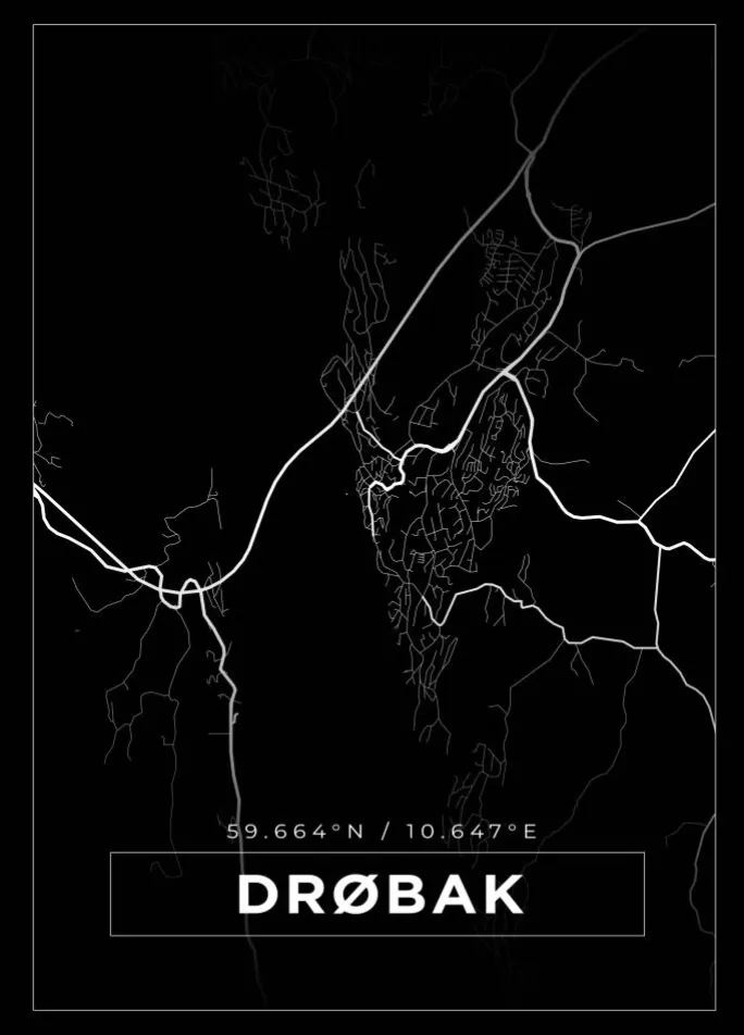 Kort - Drøbak - Sort Plakat (21x29.7 cm (A4))