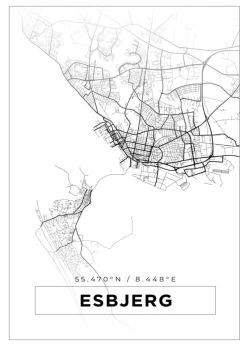 Kort - Esbjerg - Hvid Plakat (21x29.7 cm (A4))