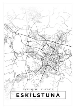 Kort - Eskilstuna - Hvid Plakat (21x29.7 cm (A4))