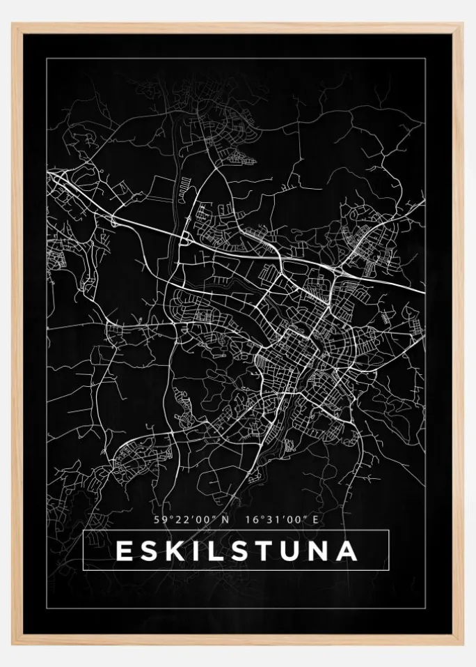 Kort - Eskilstuna - Sort Plakat (21x29.7 cm (A4))