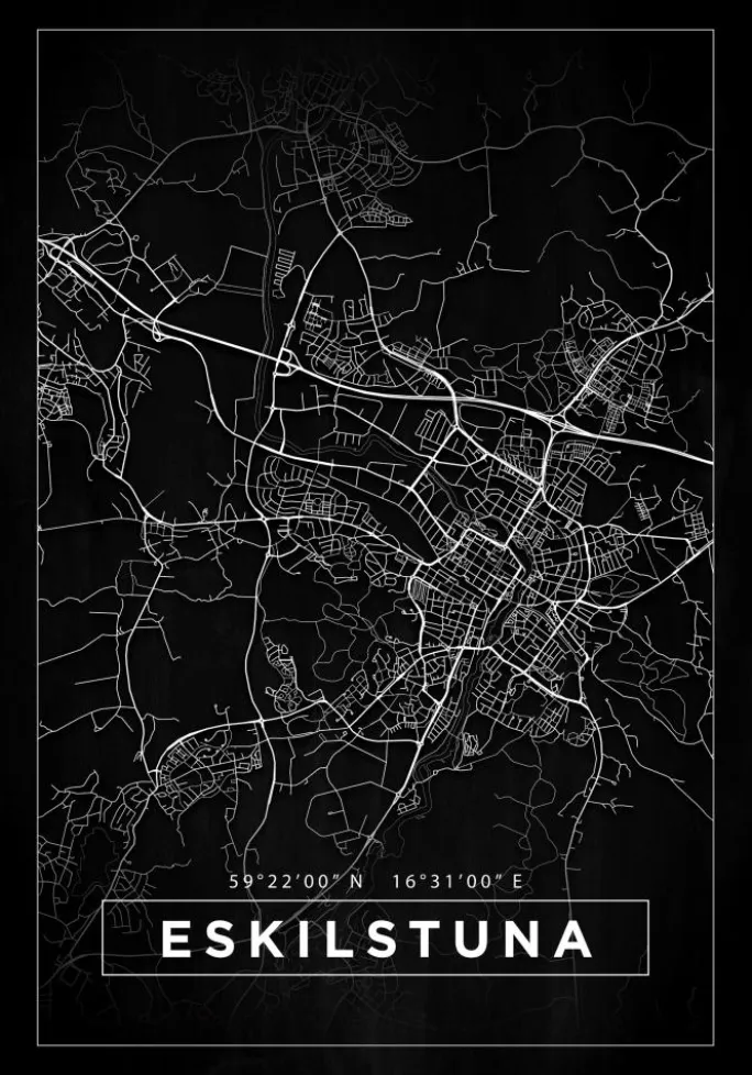 Kort - Eskilstuna - Sort Plakat (21x29.7 cm (A4))