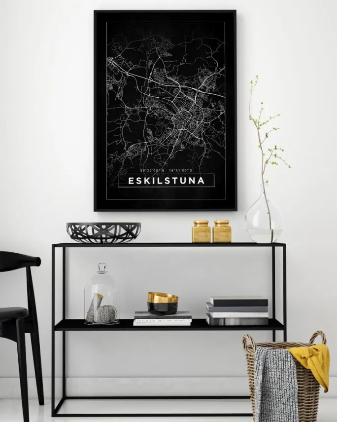 Kort - Eskilstuna - Sort Plakat (21x29.7 cm (A4))