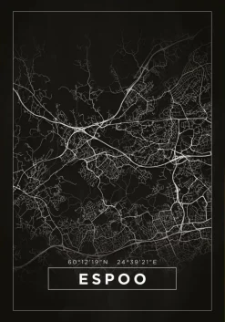 Kort - Espoo - Sort Plakat (21x29.7 cm (A4))
