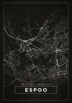 Kort - Espoo - Sort Plakat (21x29.7 cm (A4))