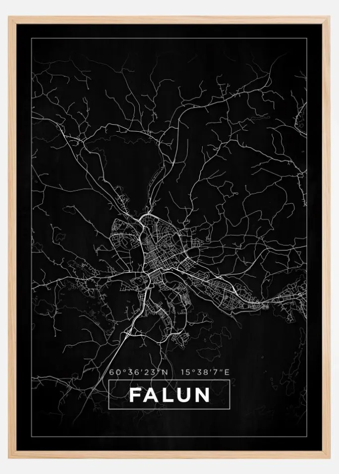 Kort - Falun - Sort Plakat (21x29.7 cm (A4))