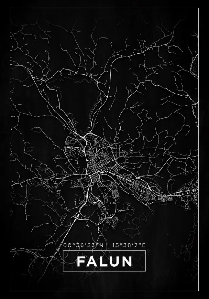 Kort - Falun - Sort Plakat (21x29.7 cm (A4))