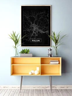 Kort - Falun - Sort Plakat (21x29.7 cm (A4))