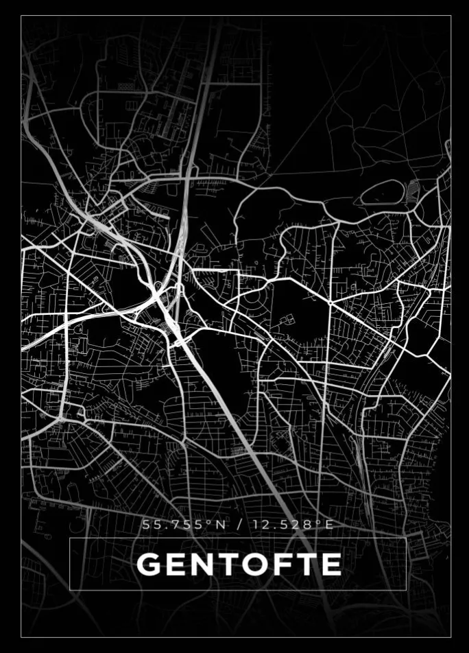 Kort - Gentofte - Sort Plakat (21x29.7 cm (A4))