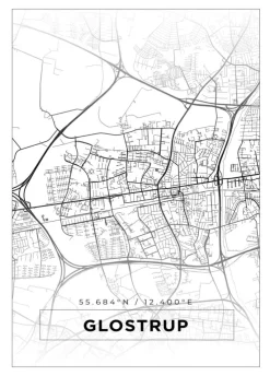 Kort - Glostrup - Hvid Plakat (21x29.7 cm (A4))