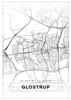 Kort - Glostrup - Hvid Plakat (21x29.7 cm (A4))