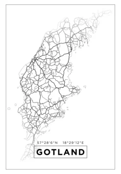 Kort - Gotland - Hvid Plakat (21x29.7 cm (A4))