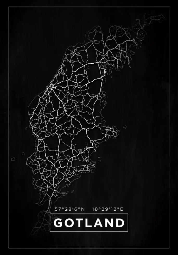 Kort - Gotland - Sort Plakat (21x29.7 cm (A4))