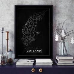 Kort - Gotland - Sort Plakat (21x29.7 cm (A4))