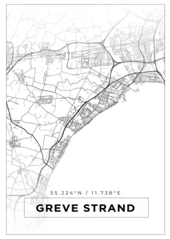 Kort - Greve Strand - Hvid Plakat (21x29.7 cm (A4))