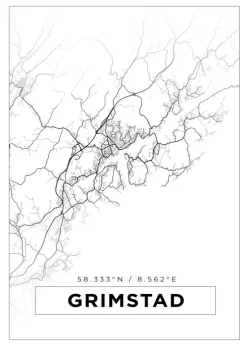 Kort - Grimstad - Hvid Plakat (21x29.7 cm (A4))