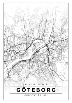 Kort - Göteborg - Hvid Plakat (21x29.7 cm (A4))