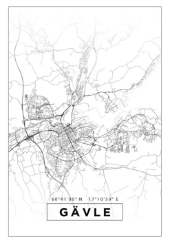 Kort - Gävle - Hvid Plakat (21x29.7 cm (A4))