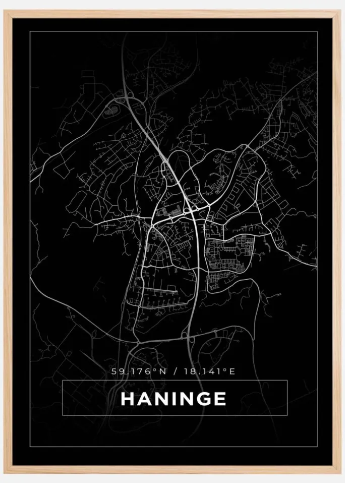Kort - Haninge - Sort Plakat (21x29.7 cm (A4))