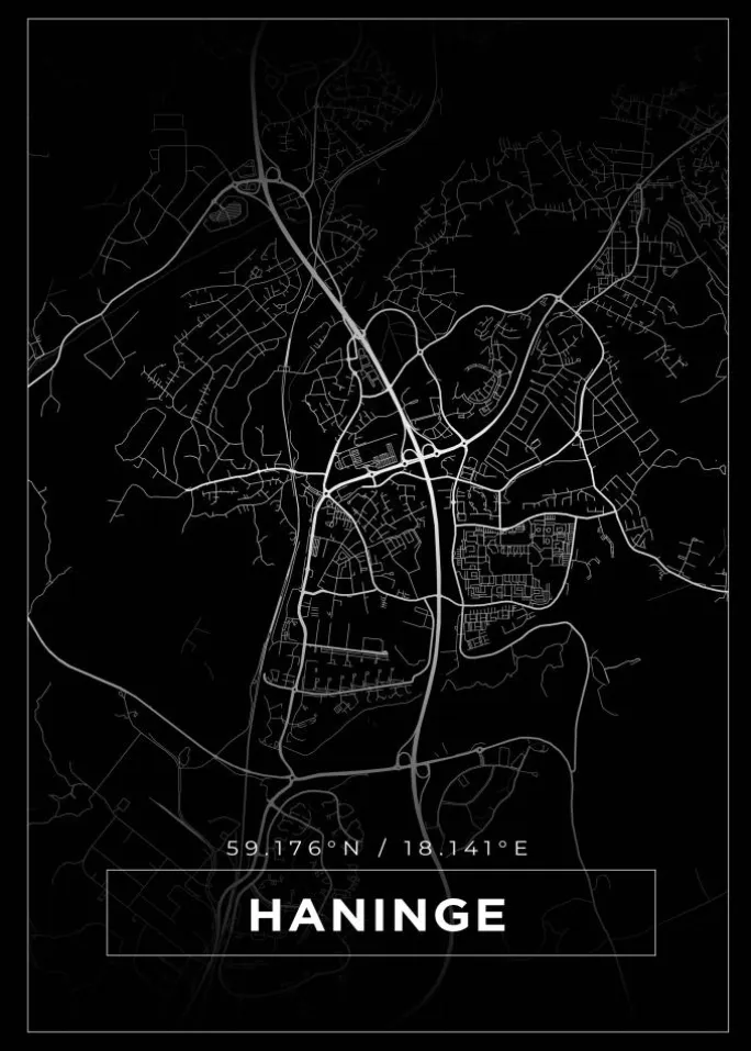 Kort - Haninge - Sort Plakat (21x29.7 cm (A4))