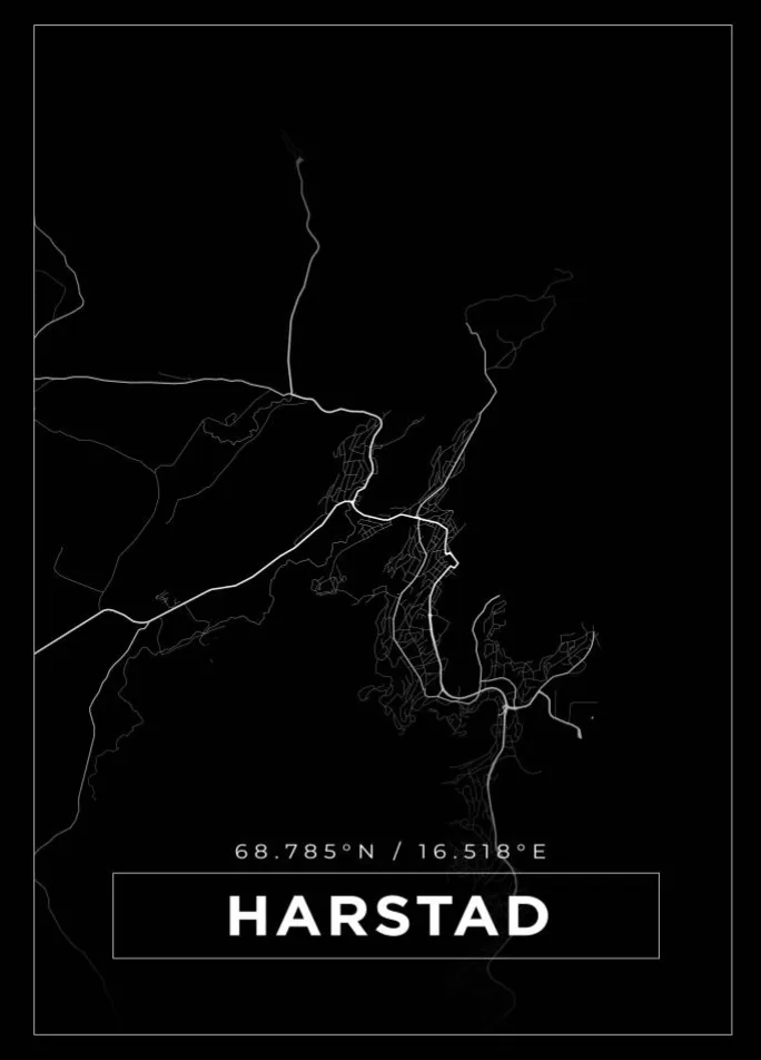 Kort - Harstad - Sort Plakat (21x29.7 cm (A4))