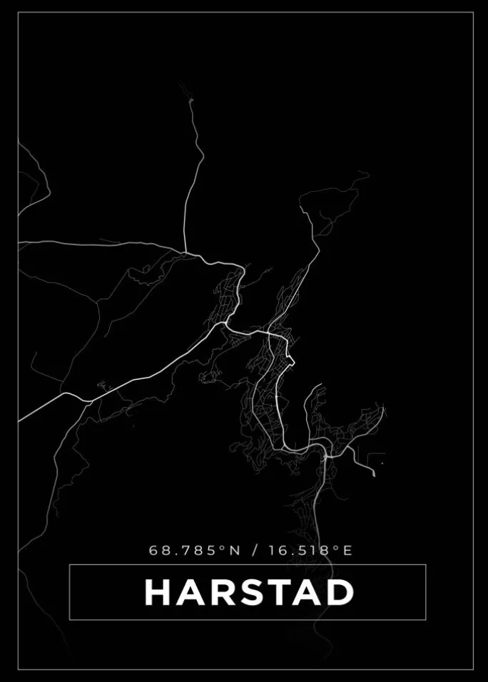 Kort - Harstad - Sort Plakat (21x29.7 cm (A4))