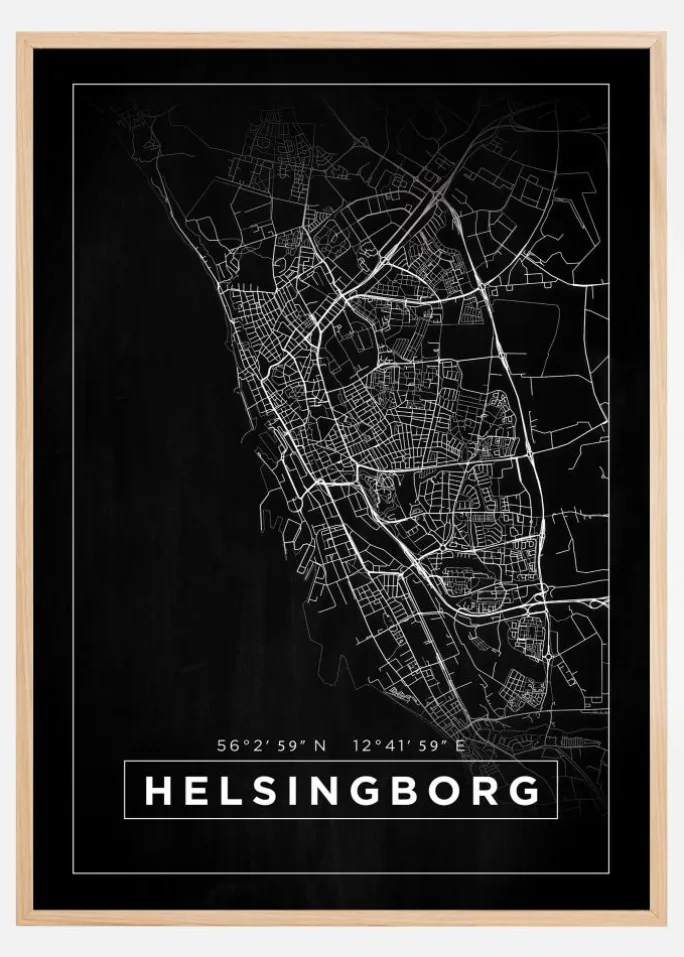 Kort - Helsingborg - Sort Plakat (21x29.7 cm (A4))
