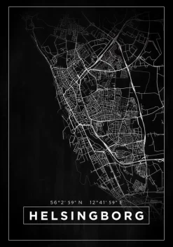 Kort - Helsingborg - Sort Plakat (21x29.7 cm (A4))