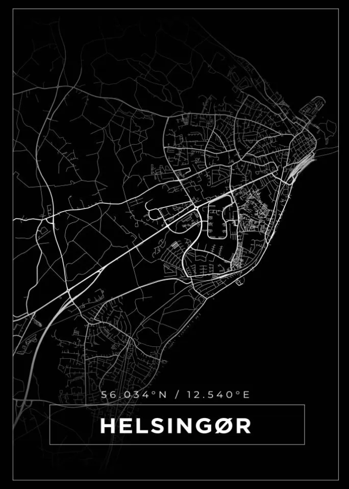 Kort - Helsingør - Sort Plakat (21x29.7 cm (A4))