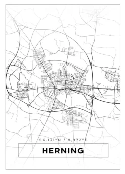 Kort - Herning - Hvid Plakat (21x29.7 cm (A4))