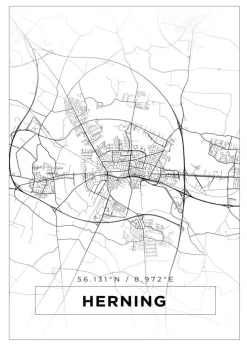 Kort - Herning - Hvid Plakat (21x29.7 cm (A4))